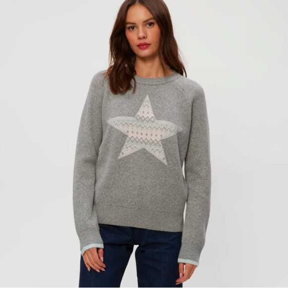 🌴 Michael Stars NWOT Star Jacquard Crewneck Sweater Cashmerere Blend Sz SMALL - Picture 2 of 6